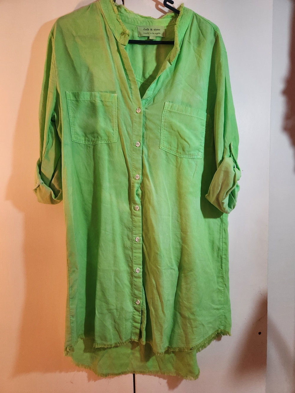 cloth & stone Bright Lime Green Button-Front Shirt Dress
